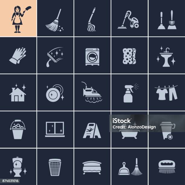 Cleaning Icons Stock Illustration - Download Image Now - Bucket, Window Washer, Clean