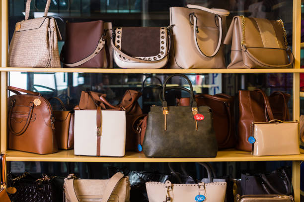 Luxury handbags store stock photo