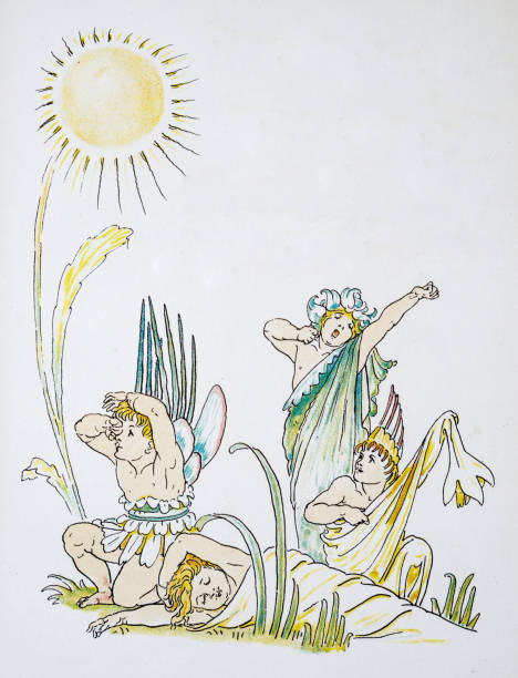 istock Antique illustration of humanized flowers and plants: Flowers waking up 874031796
