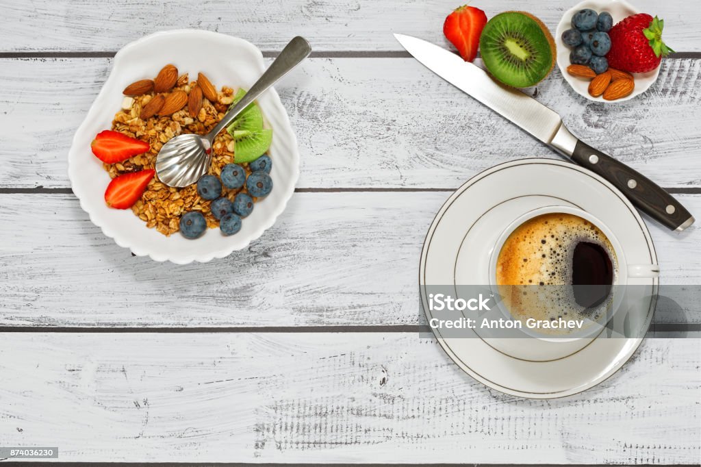 커피와 함께 건강 한 다이어트 아침 식사 0명에 대한 스톡 사진 및 기타 이미지 - 0명, 건강한 생활방식, 건강한 식생활 -  Istock