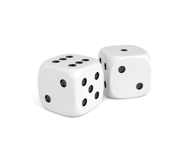 istock 3d rendering of two white dice standing close to each other on a white background. 874036966