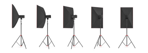 istock 3d rendering of a large softbox lighting set on a stand in different angles. 874039080