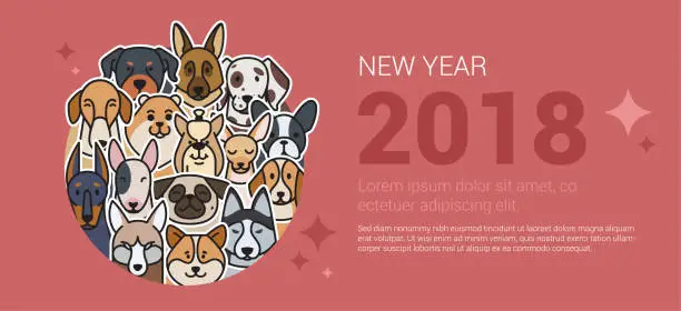 Vector illustration of Template greeting banner with dogs.