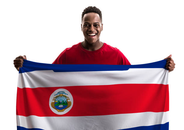 ventilador / jugador del deporte bandera de costa rica - afrocaribeño fotografías e imágenes de stock