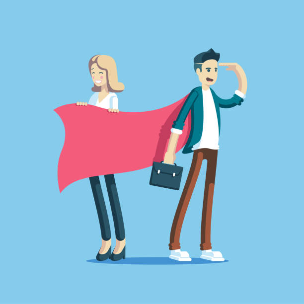 biznesmen superbohater i bizneswoman - fun red men cape stock illustrations