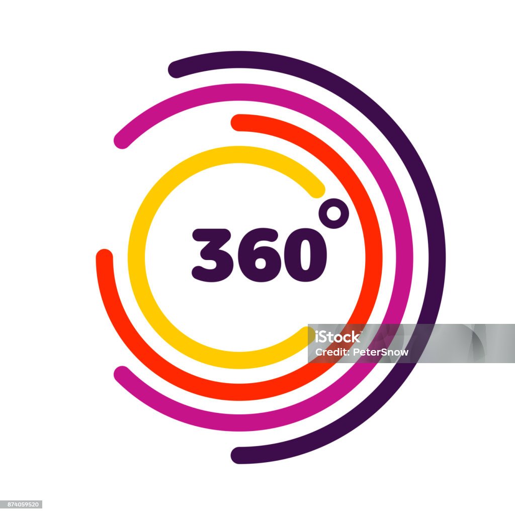 360 Grad Blick Verwandte Vektor Grafikelement, das als ein Emblem oder ein Symbol für Ihren Entwurf verwendet werden kann. Moderner Stil mit bunten Kreis-Linien - Lizenzfrei Kreis Vektorgrafik