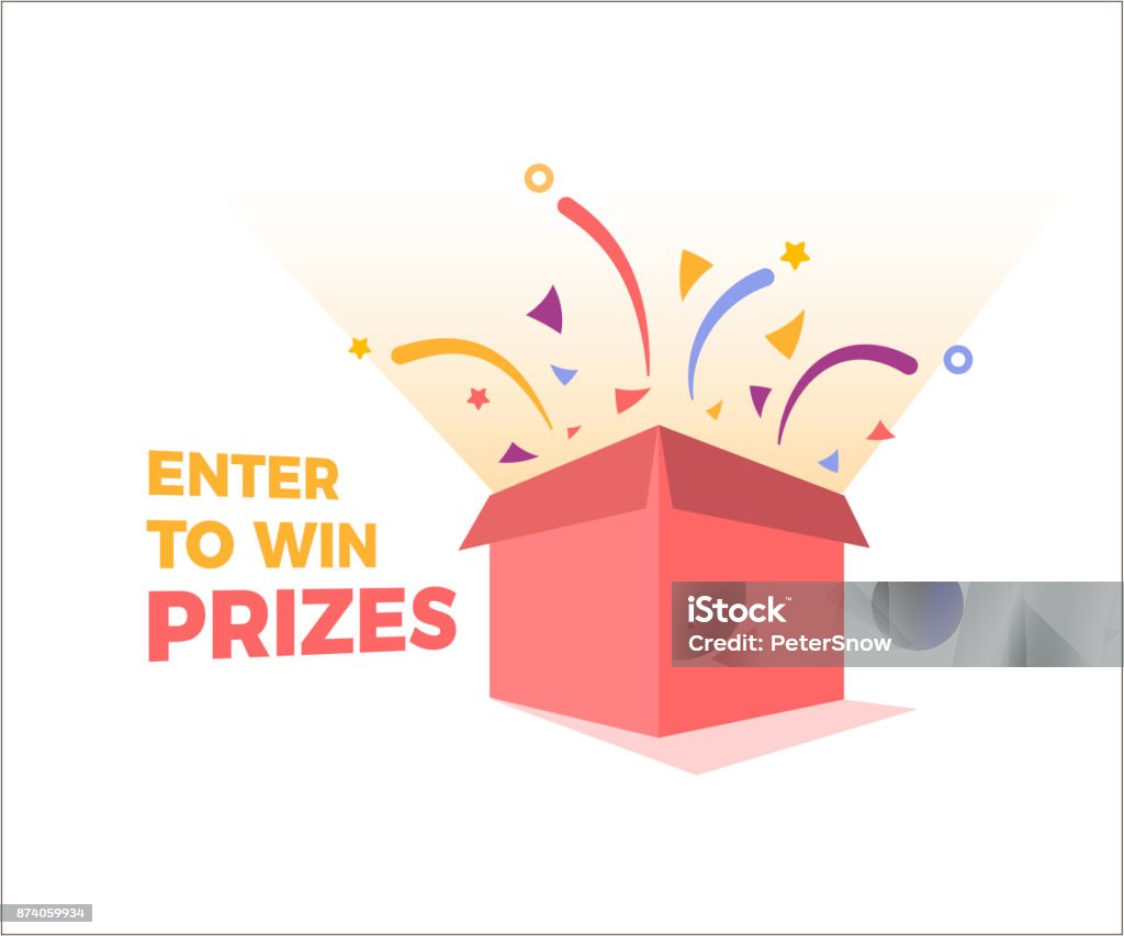 Prize box opening and exploding with fireworks and confetti. Enter to win prizes design. Vector illustration vector eps10 Raffle Ticket stock vector