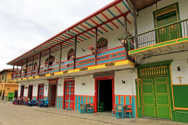 Colorful houses in colonial city Jardin, Antoquia, Colombia, South America