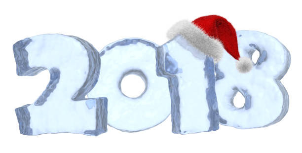 istock Happy New Year 2018 blue ice text with red hat 874067318