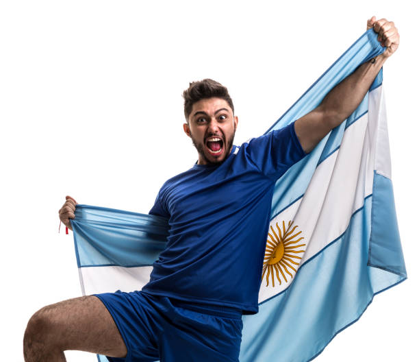 istock Argentinian athlete / fan celebrating on white background 874070880