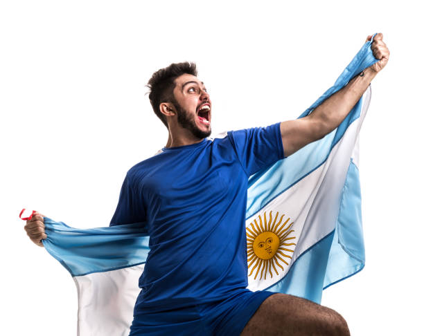 istock Argentinian athlete / fan celebrating on white background 874070886