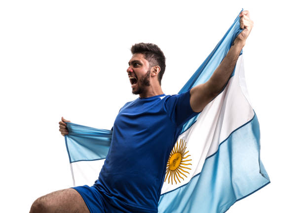 istock Argentinian athlete / fan celebrating on white background 874070934