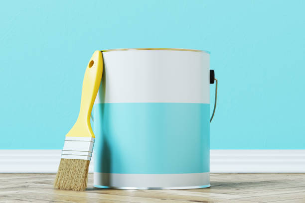istock Blue paint bucket and a brush 874071168