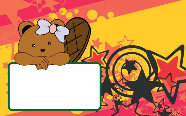 cute baby girl beaver cartoon background copyspace cute baby animal girl ccartoon background copyspace in vector format clip art of baby beaver stock illustrations