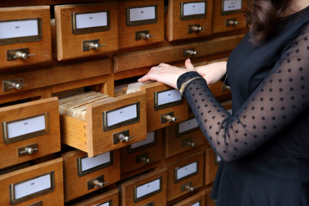 istock Each book in the library is placed in a catalog so that it can be easily found. 874078646