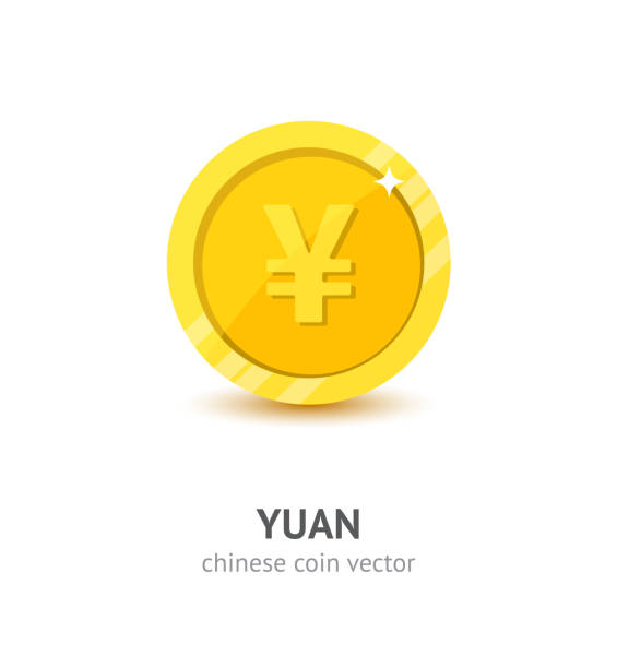 ilustraciones, imágenes clip art, dibujos animados e iconos de stock de moneda de oro yuan chino estilo plano - coin china japanese currency finance