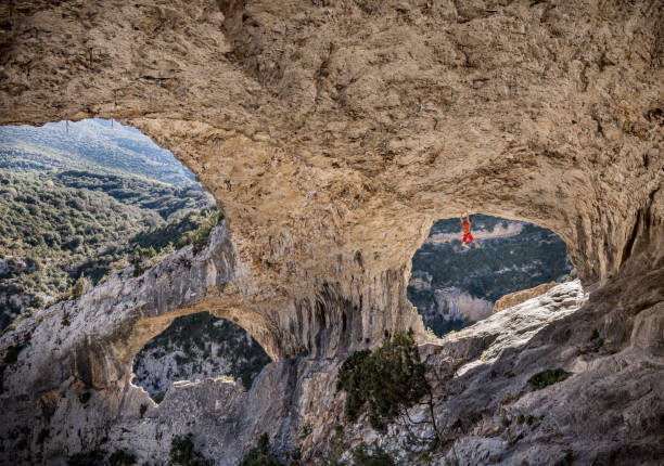 Rock climber in Rodellar Aragon Spain