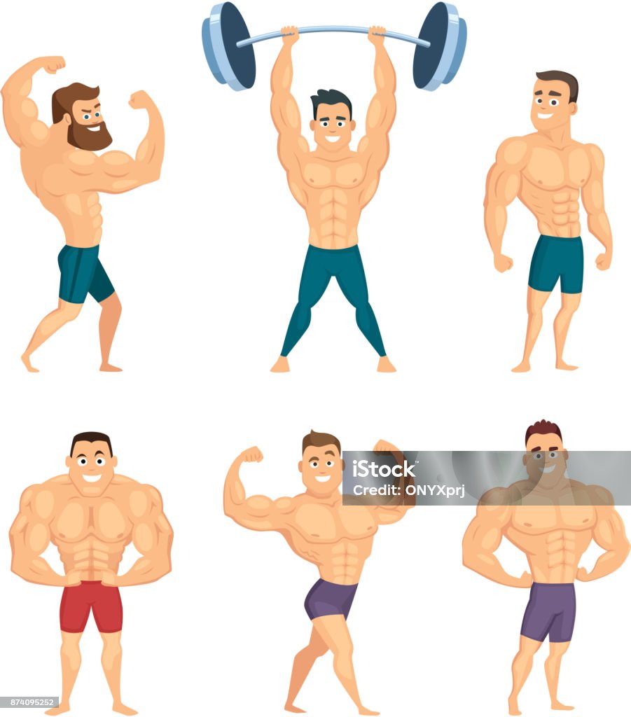 Nhân Vật Hoạt Hình Của Bodybuilders Mạnh Mẽ Và Cơ Bắp Tạo Dáng ...