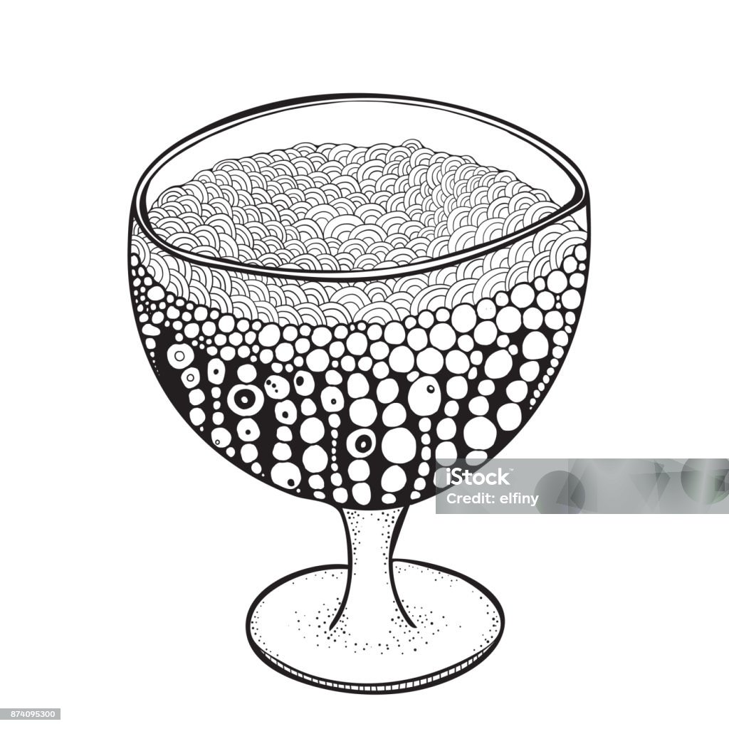 Glass with soda or lemonade. Adult Coloring book page.. Hand-drawn vector illustration. Black and white. Coloring Book Page - Illlustration Technique stock vector