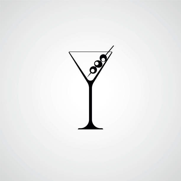 마티니 유리입니다. 올리브와 함께 칵테일입니다. 검은 실루엣. v - cocktail martini olive vodka stock illustrations