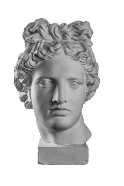 statua in gesso della testa di apollo - statue greek culture sculpture white foto e immagini stock