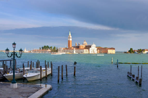 Lagoon and Basilica of San Giorgio Maggiore of Venice, a famous city in northeastern Italy and the capital of the Veneto region. The lagoon and a part of the city are listed as a World Heritage Site