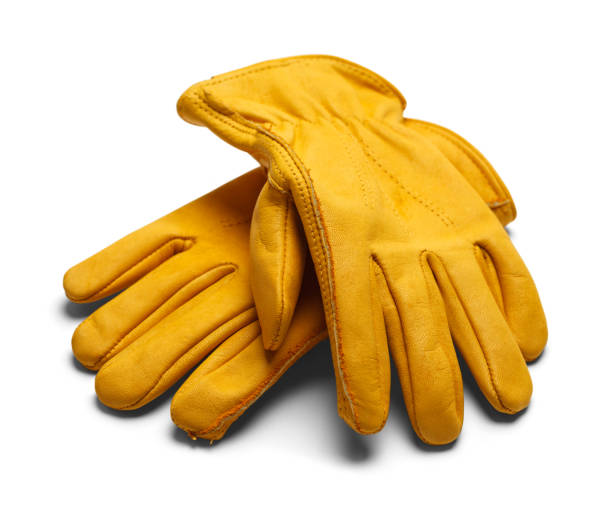 Leather Work Glove Yellow Construction Work Gloves Isolated on White Background. glove stock pictures, royalty-free photos & images