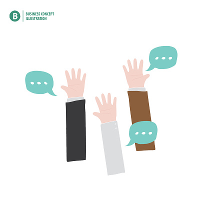 Hands up of businessman meaning vote or asking or answering or agreement on white background illustration vector. Business concept.