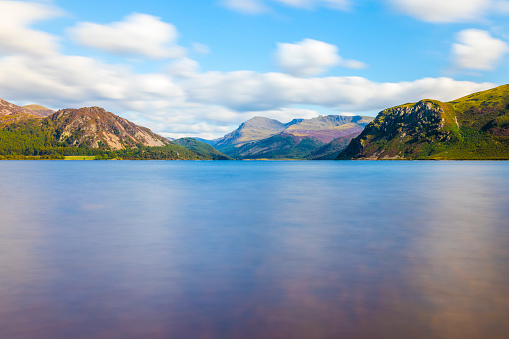 Slow shutter landscape at Ennerdale Water, Cumbria, the Lake District, England in the United Kingdom in Summer