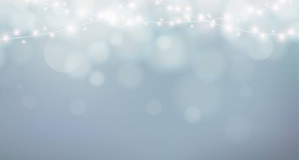 weihnachtsbeleuchtung. xmas girlande dekoration. grauer hintergrund mit glanz nebel, bokeh - zauberei und okkultes stock-grafiken, -clipart, -cartoons und -symbole