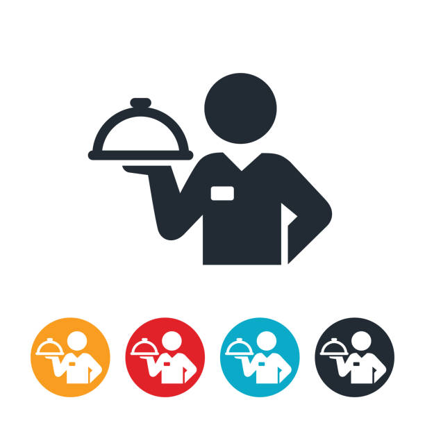 ilustraciones, imágenes clip art, dibujos animados e iconos de stock de wiater icono - camarero
