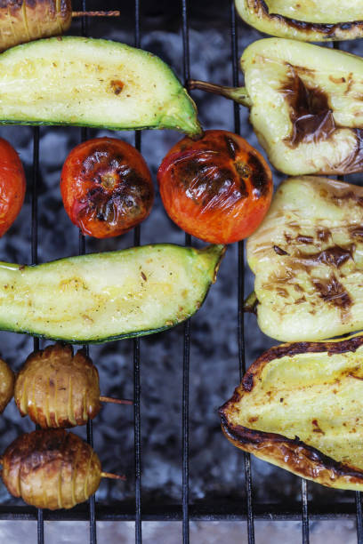 istock Assorted grilled vegetables.Chef cooking vegetables.top view close up 874132668