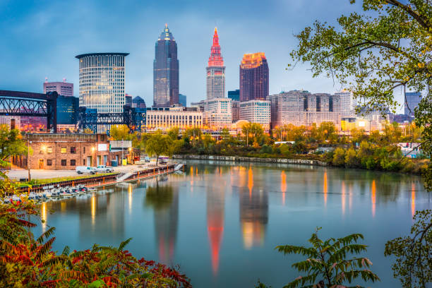 Cleveland, Ohio, USA Cleveland, Ohio, USA skyline on the river. cleveland ohio stock pictures, royalty-free photos & images