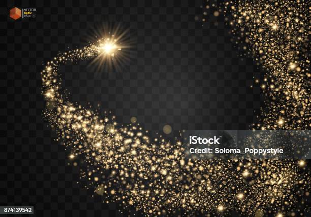 Cosmic Glittering Wave Gold Glittering Stars Dust Trail Sparkling Particles On Transparent Background Space Comet Tail Eps 10 Vector Stock Illustration - Download Image Now