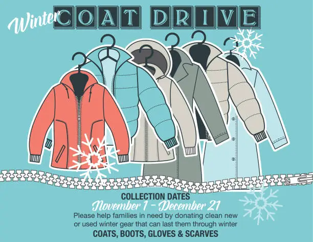 Vector illustration of Winter Coat Drive Charity Poster template