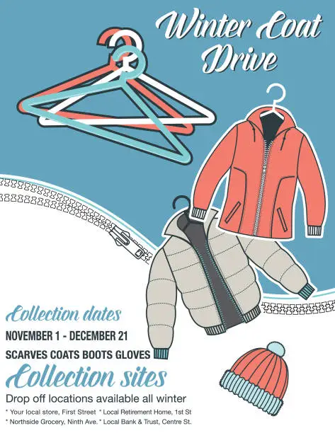 Vector illustration of Winter Coat Drive Charity Poster template