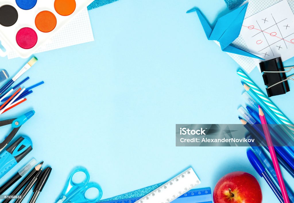 Back To School Background In Blue Red Black White Colors Stock Photo -  Download Image Now - iStock