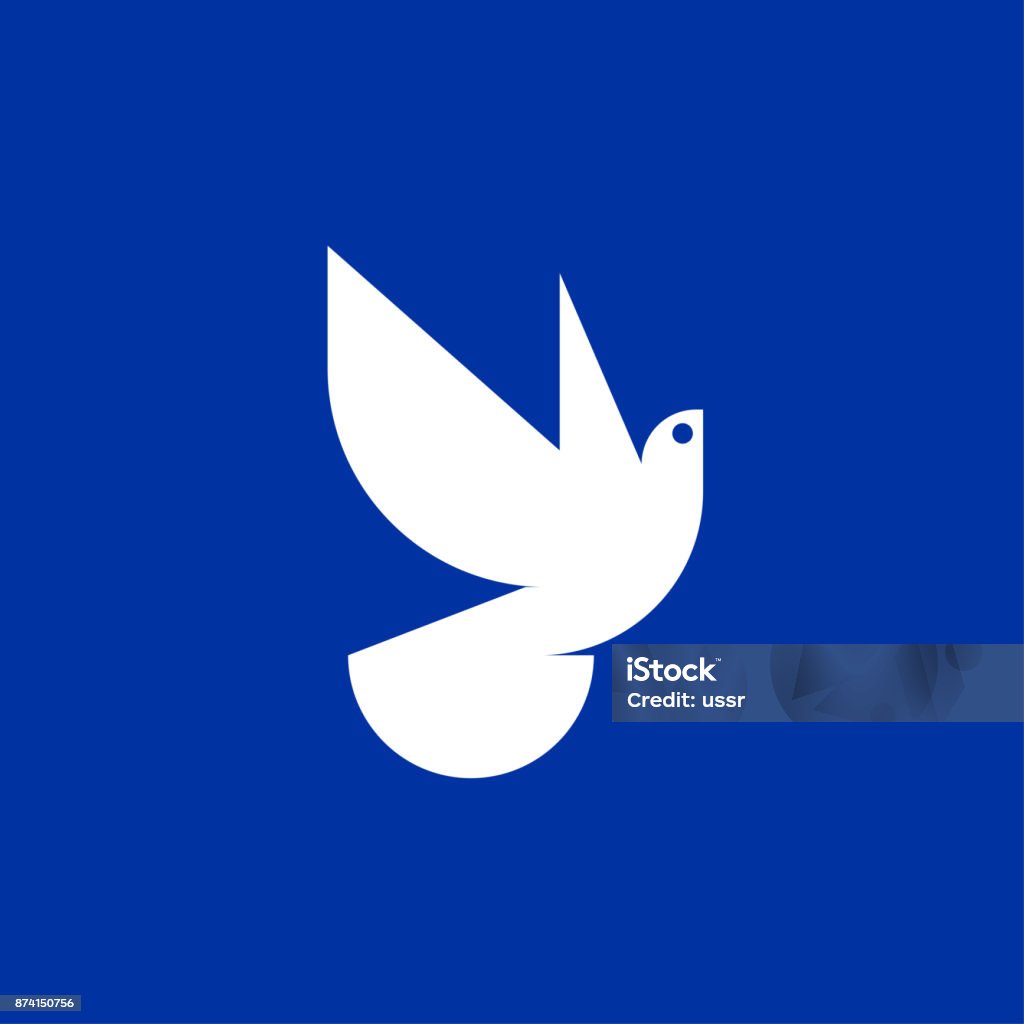 White dove of peace icon on blue background Dove - Bird stock vector