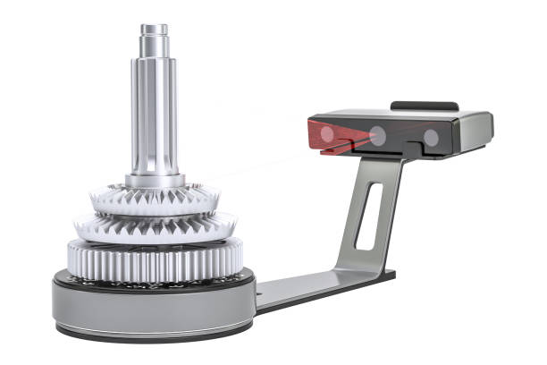 istock 3d scanner scanning of object, 3D rendering isolated on white background 874157408