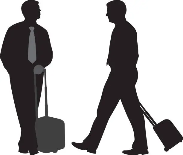 Vector illustration of Man with Rolling Suitcase Silhouette