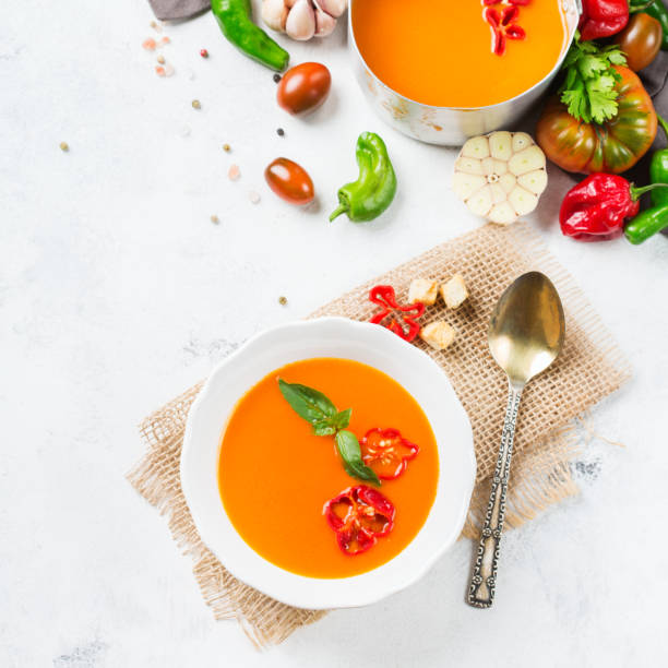 istock Tomato pepper soup gazpacho with garlic 874158220