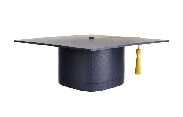 Graduation cap with stack of books on the shelf.