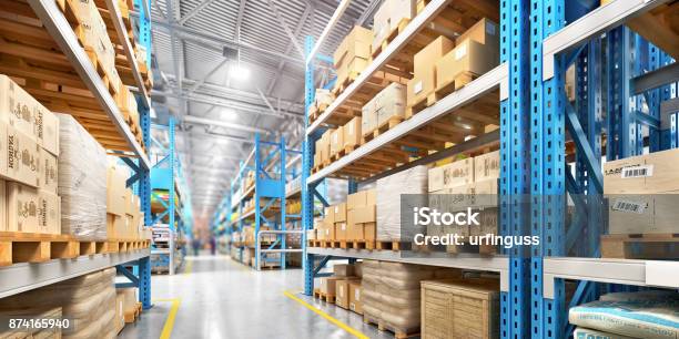 Empty Warehouse Full Of Cargo Stock Photo - Download Image Now - Warehouse, Freight Transportation, Manufacturing