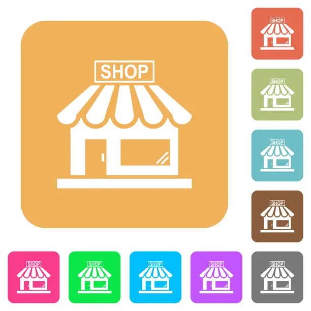 Vector illustration of Store front rounded square flat icons