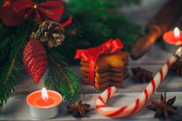 istock Christmas gingerbread cookies with candy and christmas tree 874183316