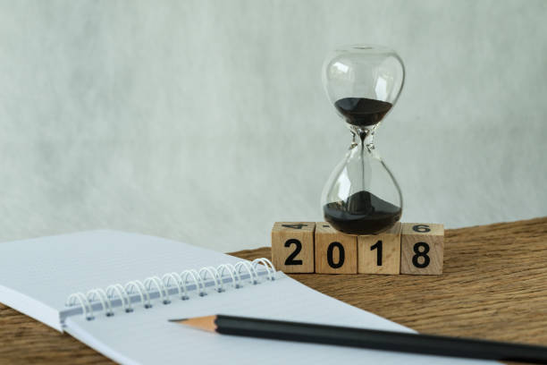 istock new year 2018 goals, target or checklist concept as number 2018 wooden cube block with sandglass and white paper note with pencil on wooden table 874190972