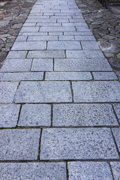 istock Old rock stone walk way path up high to the mountain in Japan as background 874191114