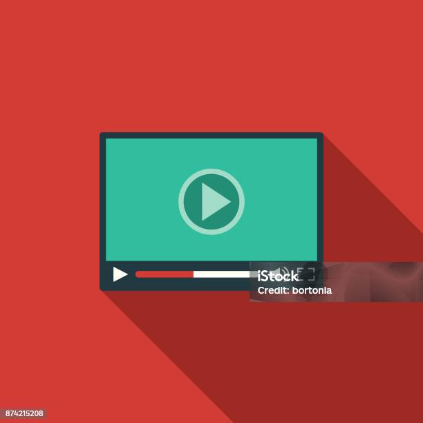 Video Player Social Media Flat Design Icon With Side Shadow Stock Illustration - Download Image Now