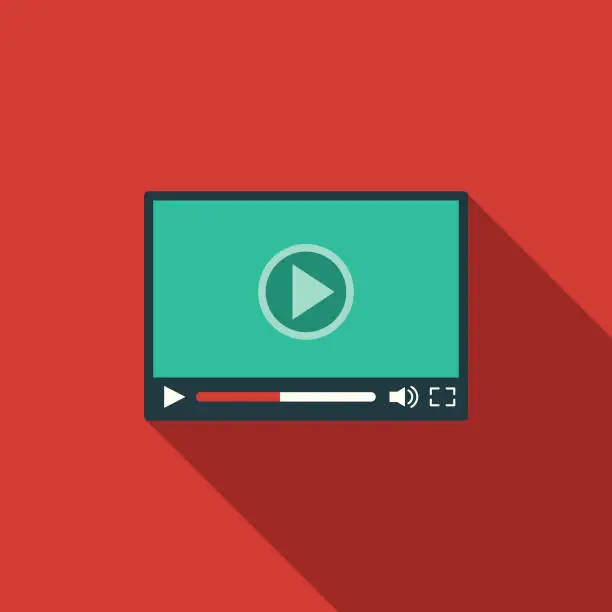 Vector illustration of Video Player Social Media Flat Design Icon with Side Shadow