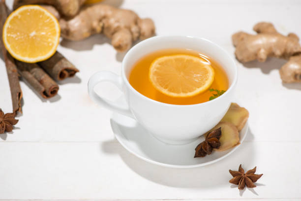 istock Healthy ginger tea ingredients on a wooden table 874222190